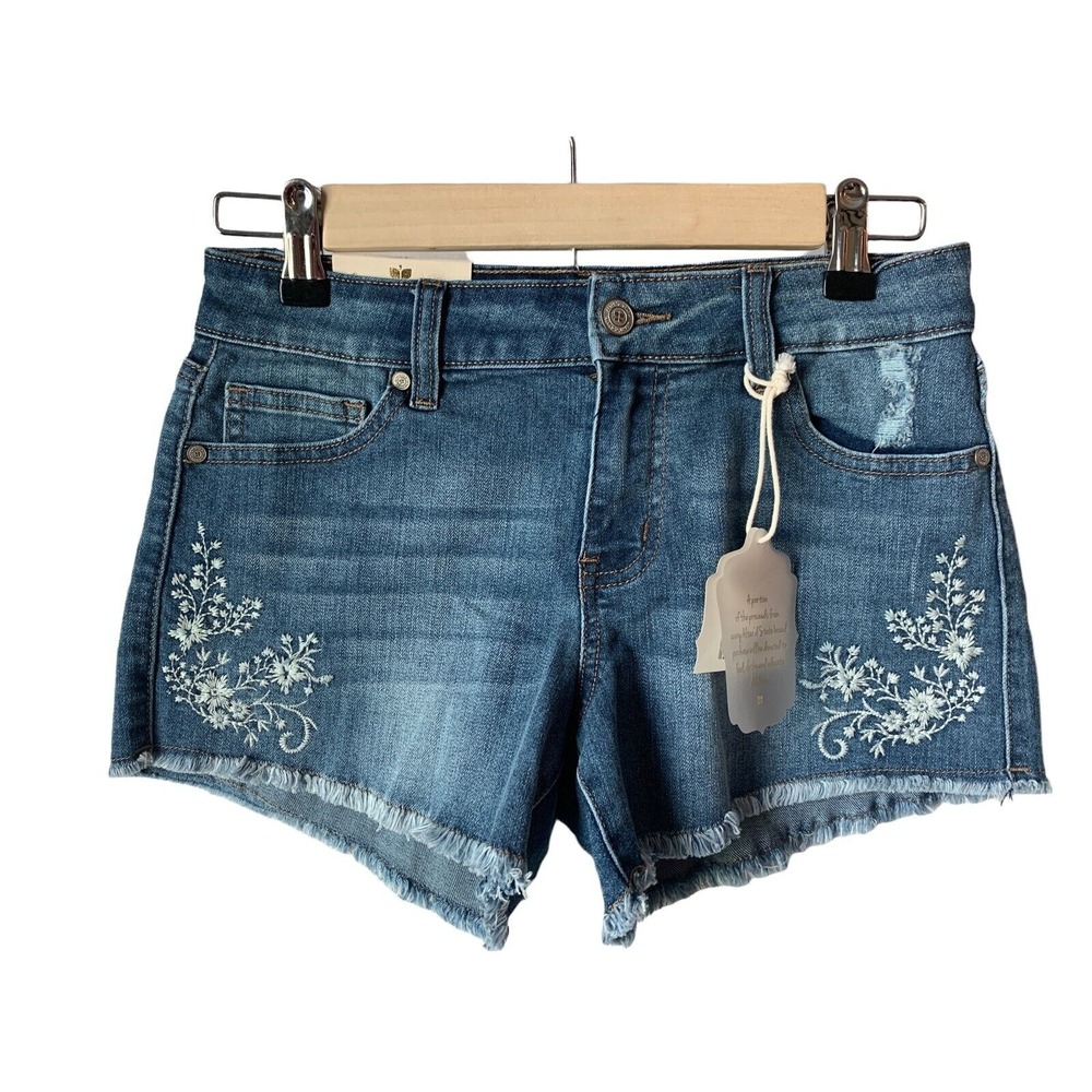 NWT Altar'd State Women's 26 Low Rise Floral Cut Off Jean Shorts Embroidered